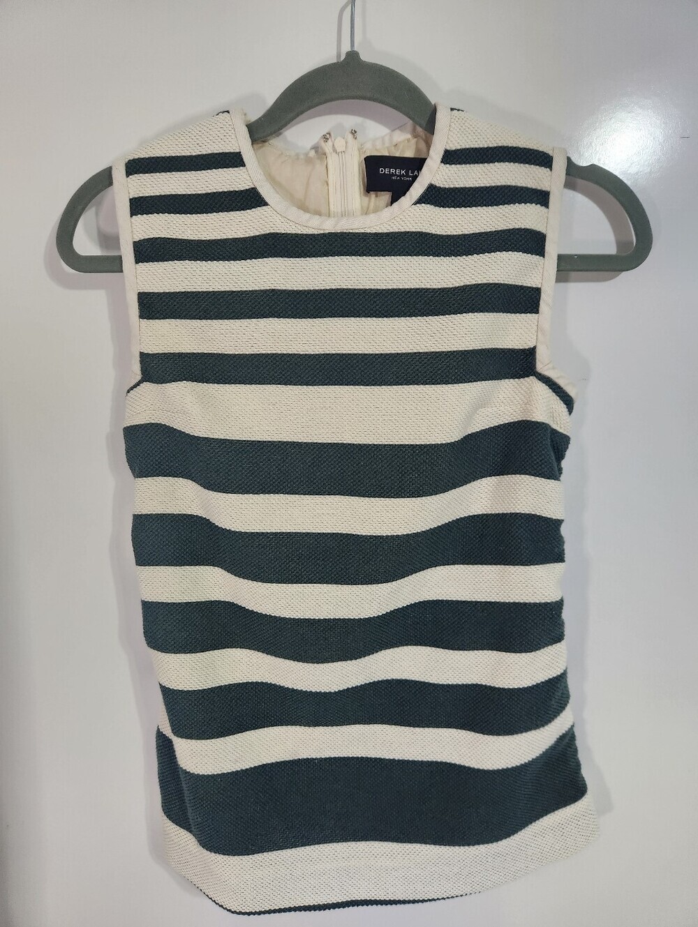 Derek Lam Green and Cream Striped Sleeveless Top, Size Small
